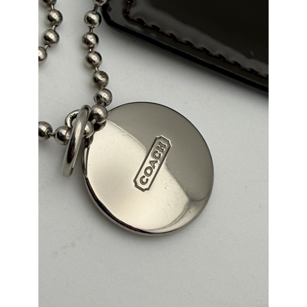 Coach Hang Tag Set Dark Brown Silver Leather Metal Bag Charm Keychain Medium 2" - Picture 5 of 8